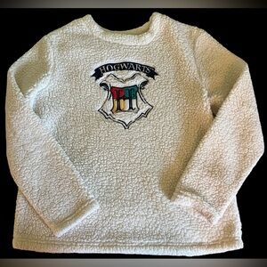 Harry Potter Sweater Women’s Junior Hogwarts Faux Fur Winter White Medium 8 - 10